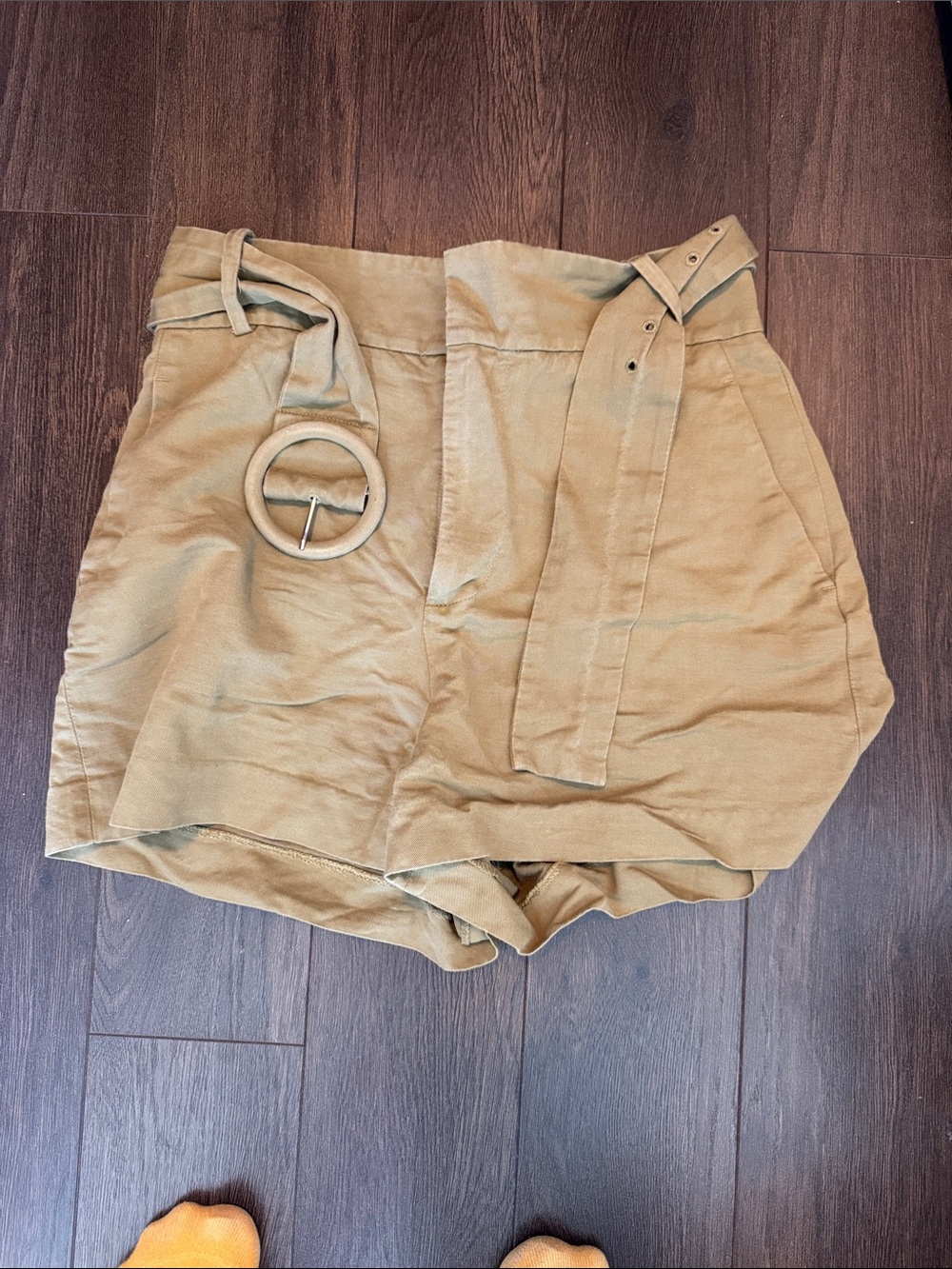 Zara Olive Tan High-Waist Belted Women’s Shorts